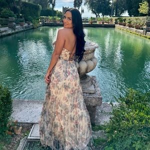 Lulu’s Most Beautiful Day Ivory Multi Floral Print Organza Maxi Dress